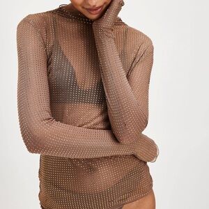 Free People Metallic Brown Mesh Top